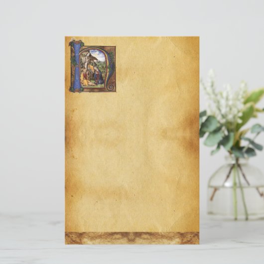 NATIVITEIT MONOGRAM CHRISTMAS PARCHCHCHMENT BRIEFPAPIER (Staand voorkant)