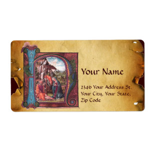 NATIVITEIT MONOGRAM CHRISTMAS PARCHCHCHMENT ETIKET