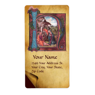 NATIVITEIT MONOGRAM CHRISTMAS PARCHCHCHMENT ETIKET