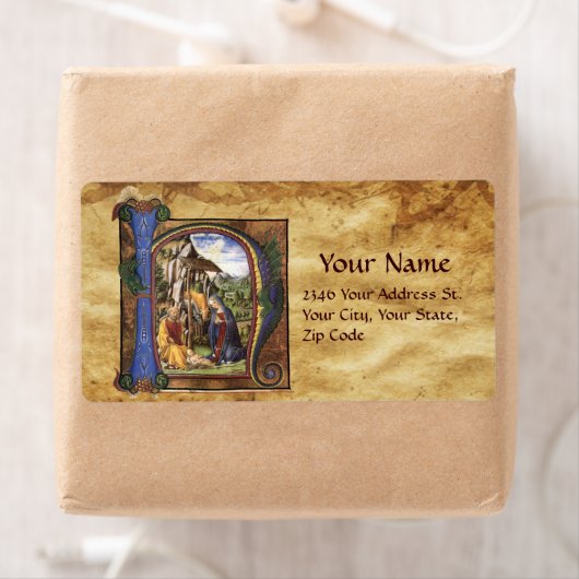 NATIVITEIT MONOGRAM CHRISTMAS PARCHCHCHMENT ETIKET (Insitu)