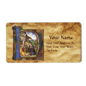 NATIVITEIT MONOGRAM CHRISTMAS PARCHCHCHMENT ETIKET (Voorkant)