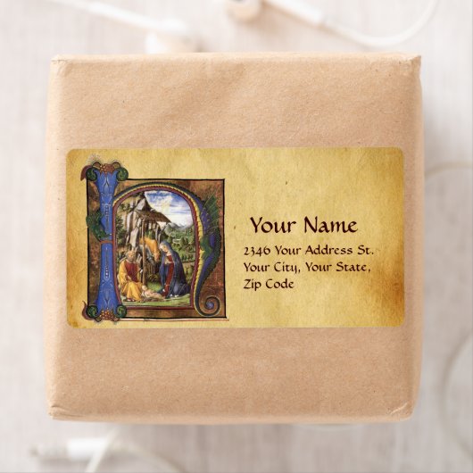 NATIVITEIT MONOGRAM CHRISTMAS PARCHCHCHMENT ETIKET (Insitu)