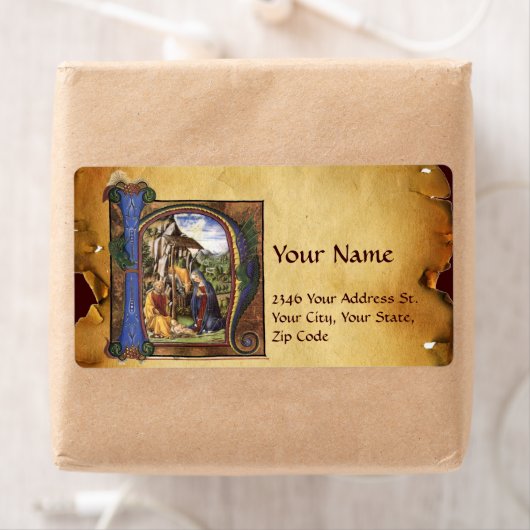 NATIVITEIT MONOGRAM CHRISTMAS PARCHCHCHMENT ETIKET (Insitu)