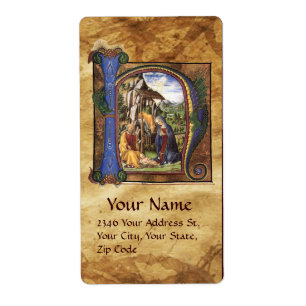 NATIVITEIT MONOGRAM CHRISTMAS PARCHCHCHMENT ETIKET