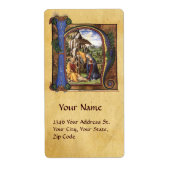 NATIVITEIT MONOGRAM CHRISTMAS PARCHCHCHMENT ETIKET (Voorkant)