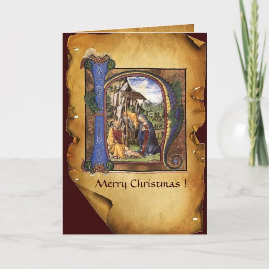 NATIVITEIT MONOGRAM CHRISTMAS PARCHCHCHMENT FEESTDAGEN KAART (Voorkant)