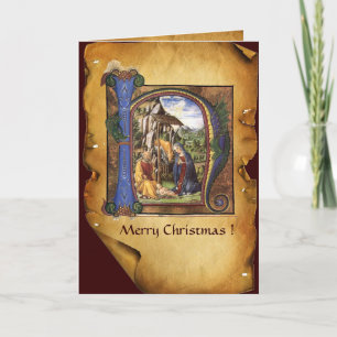 NATIVITEIT MONOGRAM CHRISTMAS PARCHCHCHMENT FEESTDAGEN KAART