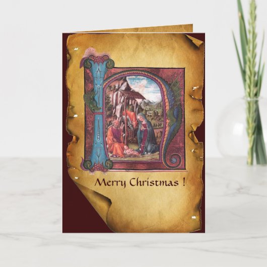 NATIVITEIT MONOGRAM CHRISTMAS PARCHCHCHMENT FEESTDAGEN KAART (Voorkant)