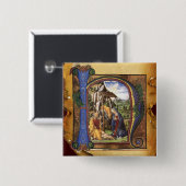 NATIVITEIT MONOGRAM CHRISTMAS PARCHCHCHMENT VIERKANTE BUTTON 5,1 CM (Voorkant /achterkant)