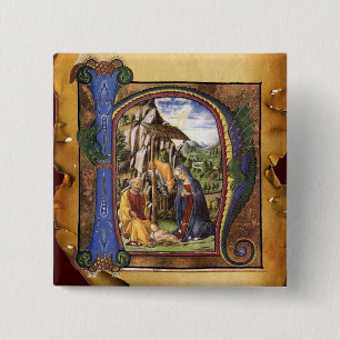 NATIVITEIT MONOGRAM CHRISTMAS PARCHCHCHMENT VIERKANTE BUTTON 5,1 CM