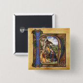 NATIVITEIT MONOGRAM CHRISTMAS PARCHCHCHMENT VIERKANTE BUTTON 5,1 CM (Voorkant /achterkant)