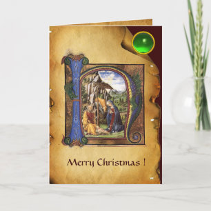 NATIVITEIT MONOGRAM CHRISTMAS PARCHCHMENT Green Ge Feestdagen Kaart
