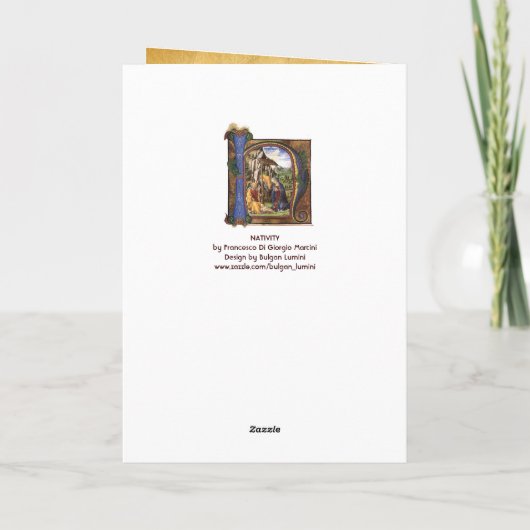 NATIVITEIT MONOGRAM CHRISTMAS PARCHMENT Blue Gem Feestdagen Kaart (Achterkant)