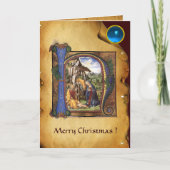 NATIVITEIT MONOGRAM CHRISTMAS PARCHMENT Blue Gem Feestdagen Kaart (Voorkant)
