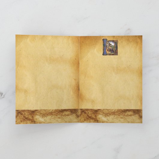 NATIVITEIT MONOGRAM CHRISTMAS PARCHMENT Blue Gem Feestdagen Kaart (Binnen)