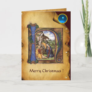 NATIVITEIT MONOGRAM CHRISTMAS PARCHMENT Blue Gem Feestdagen Kaart