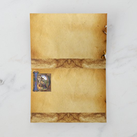 NATIVITEIT MONOGRAM CHRISTMAS PARCHMENT Blue Gem Feestdagen Kaart (Binnen)