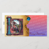 NATIVITEIT MONOGRAM CHRISTMAS PARCHMENT Blue Gem Feestdagenkaart (Voorkant / Achterkant)