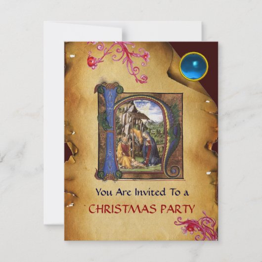 NATIVITEIT MONOGRAM CHRISTMAS PARCHMENT Blue Gem I Kaart (Voorkant)