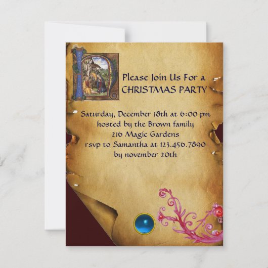 NATIVITEIT MONOGRAM CHRISTMAS PARCHMENT Blue Gem I Kaart (Achterkant)