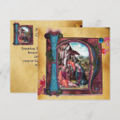 NATIVITEIT MONOGRAM CHRISTMAS PARCHMENT Blue Gem Kaart (Voorkant / Achterkant)