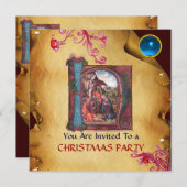 NATIVITEIT MONOGRAM CHRISTMAS PARCHMENT Blue Gem Kaart (Voorkant / Achterkant)