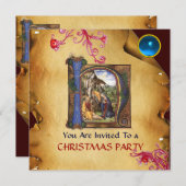 NATIVITEIT MONOGRAM CHRISTMAS PARCHMENT Blue Gem Kaart (Voorkant / Achterkant)