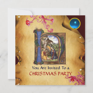 NATIVITEIT MONOGRAM CHRISTMAS PARCHMENT Blue Gem Kaart