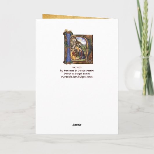 NATIVITEIT MONOGRAM CHRISTMAS PARCHMENT Yellow Gem Feestdagen Kaart (Achterkant)