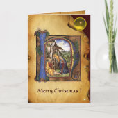 NATIVITEIT MONOGRAM CHRISTMAS PARCHMENT Yellow Gem Feestdagen Kaart (Voorkant)