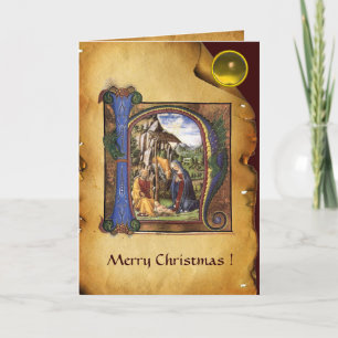 NATIVITEIT MONOGRAM CHRISTMAS PARCHMENT Yellow Gem Feestdagen Kaart