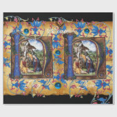 NATIVITEIT MONOGRAM FLORAAL CHRISTMAS PARCHCHMENT CADEAUPAPIER (Vlak)