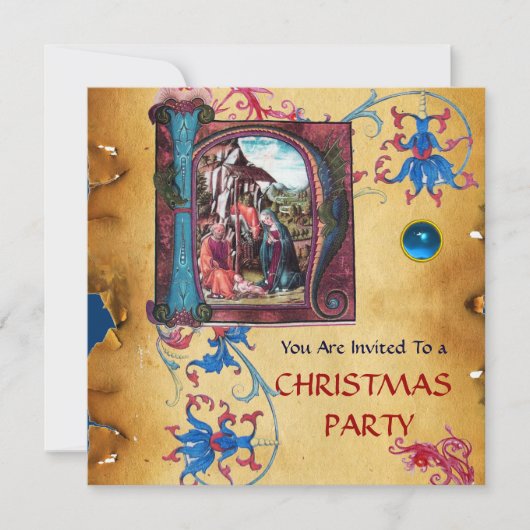 NATIVITEIT MONOGRAM FLORAAL CHRISTMAS PARCHCHMENT KAART (Voorkant)