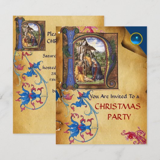 NATIVITEIT MONOGRAM FLORAAL CHRISTMAS PARCHCHMENT KAART (Voorkant / Achterkant)