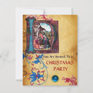 NATIVITEIT MONOGRAM FLORAAL CHRISTMAS PARCHCHMENT KAART