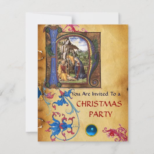 NATIVITEIT MONOGRAM FLORAAL CHRISTMAS PARCHCHMENT KAART (Voorkant)