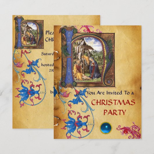 NATIVITEIT MONOGRAM FLORAAL CHRISTMAS PARCHCHMENT KAART (Voorkant / Achterkant)