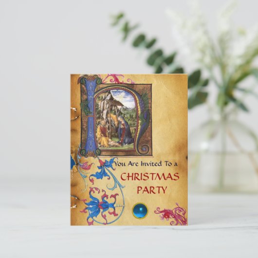 NATIVITEIT MONOGRAM FLORAAL CHRISTMAS PARCHCHMENT KAART (Staand voorkant)