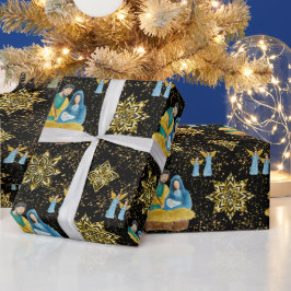 Nativiteit Night Mary Joseph Jesus Angels Golden Cadeaupapier