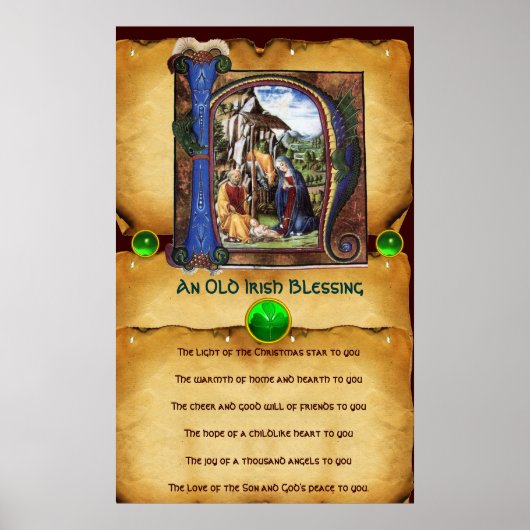 NATIVITEIT Old Irish Kerstbesnijdenis Parchment Poster (Voorkant)