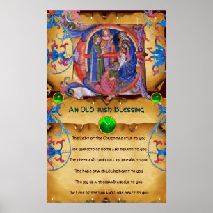 NATIVITEIT Old Irish Kerstbesnijdenis Parchment Poster