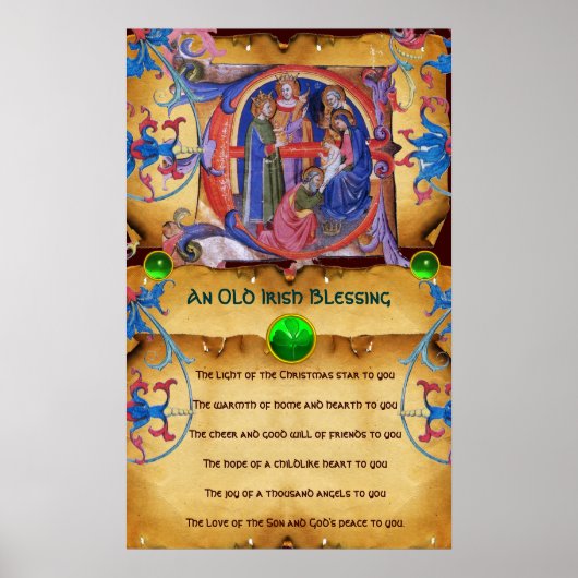 NATIVITEIT Old Irish Kerstbesnijdenis Parchment Poster (Voorkant)