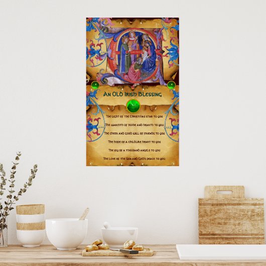 NATIVITEIT Old Irish Kerstbesnijdenis Parchment Poster (Keuken)