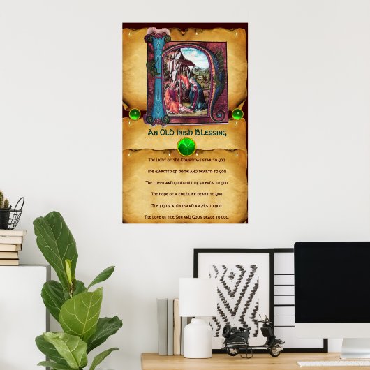 NATIVITEIT Old Irish Kerstbesnijdenis Parchment Poster (Thuiskantoor)