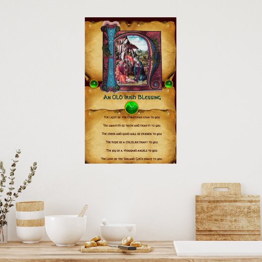 NATIVITEIT Old Irish Kerstbesnijdenis Parchment Poster (Keuken)