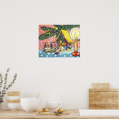 Nativiteit onder kerstboomschilderdruk poster (Keuken)