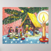 Nativiteit onder kerstboomschilderdruk poster (Voorkant)