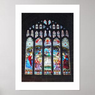 Nativiteit op een gekleurd glazen raam poster