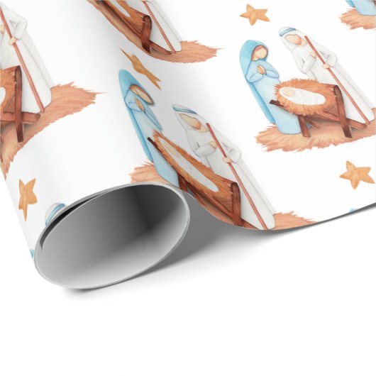 Nativiteit Pattern Scene Mary Joseph Jesus Kerstmi Cadeaupapier (Rol Hoek)