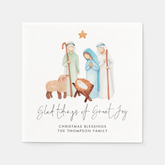 Nativiteit scene Glad Tidings of Great Joy Name Servet (Voorkant)